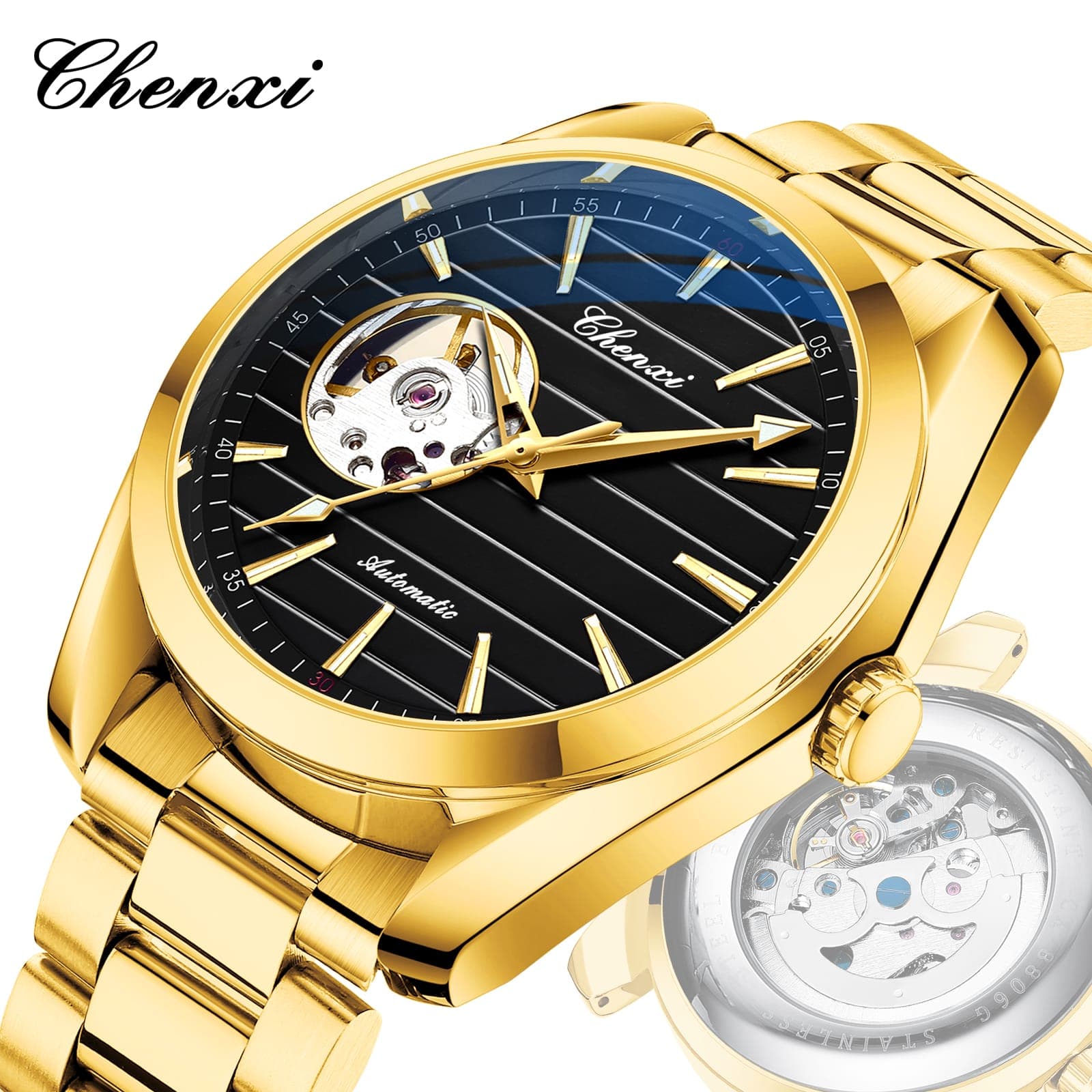 CHENXI 8806 Automatic Movement Tourbillon Stainless Steel Mens Watch
