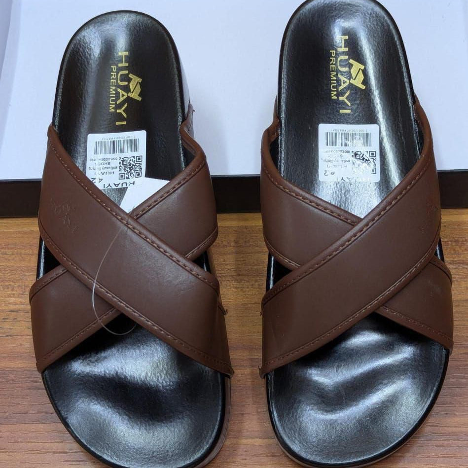 Huayi Genuine Leather Rubber Sole Men's Sandals Size 40 - 45 C. Brown