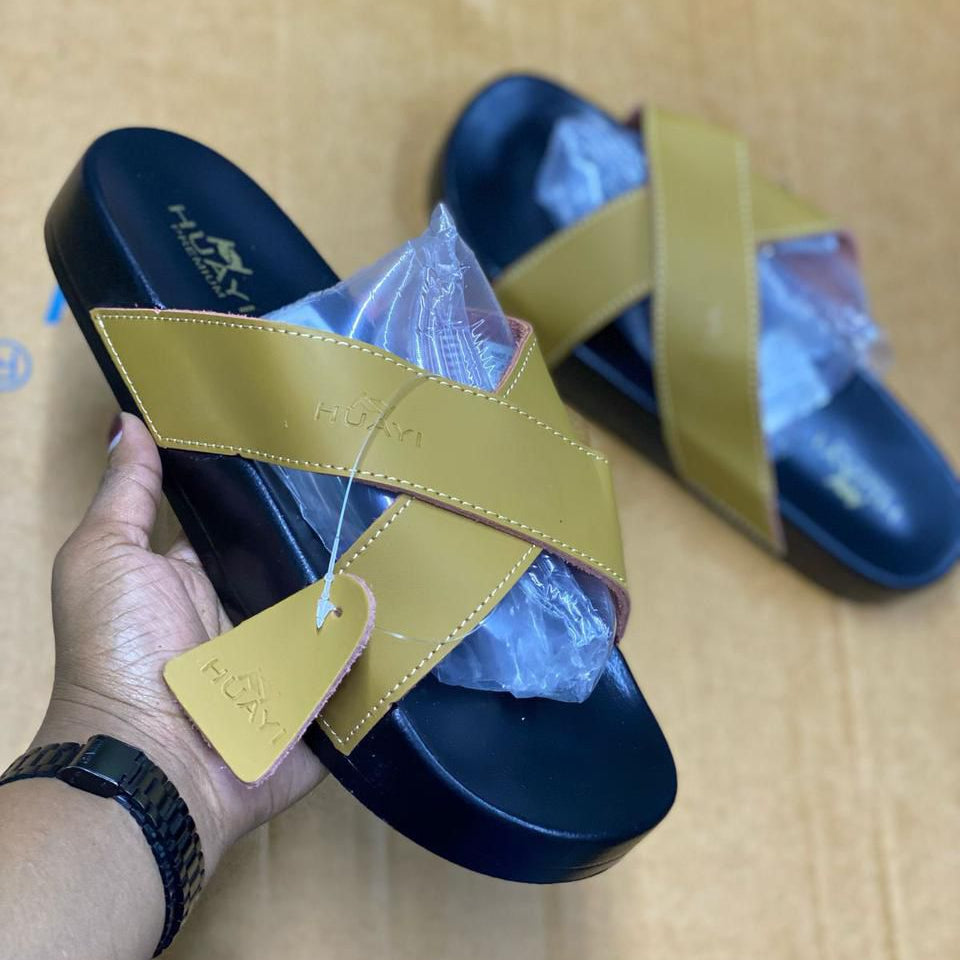 Huayi Soft Leather Rubber Sole Men's Sandals Size 40 - 45 Light Brown