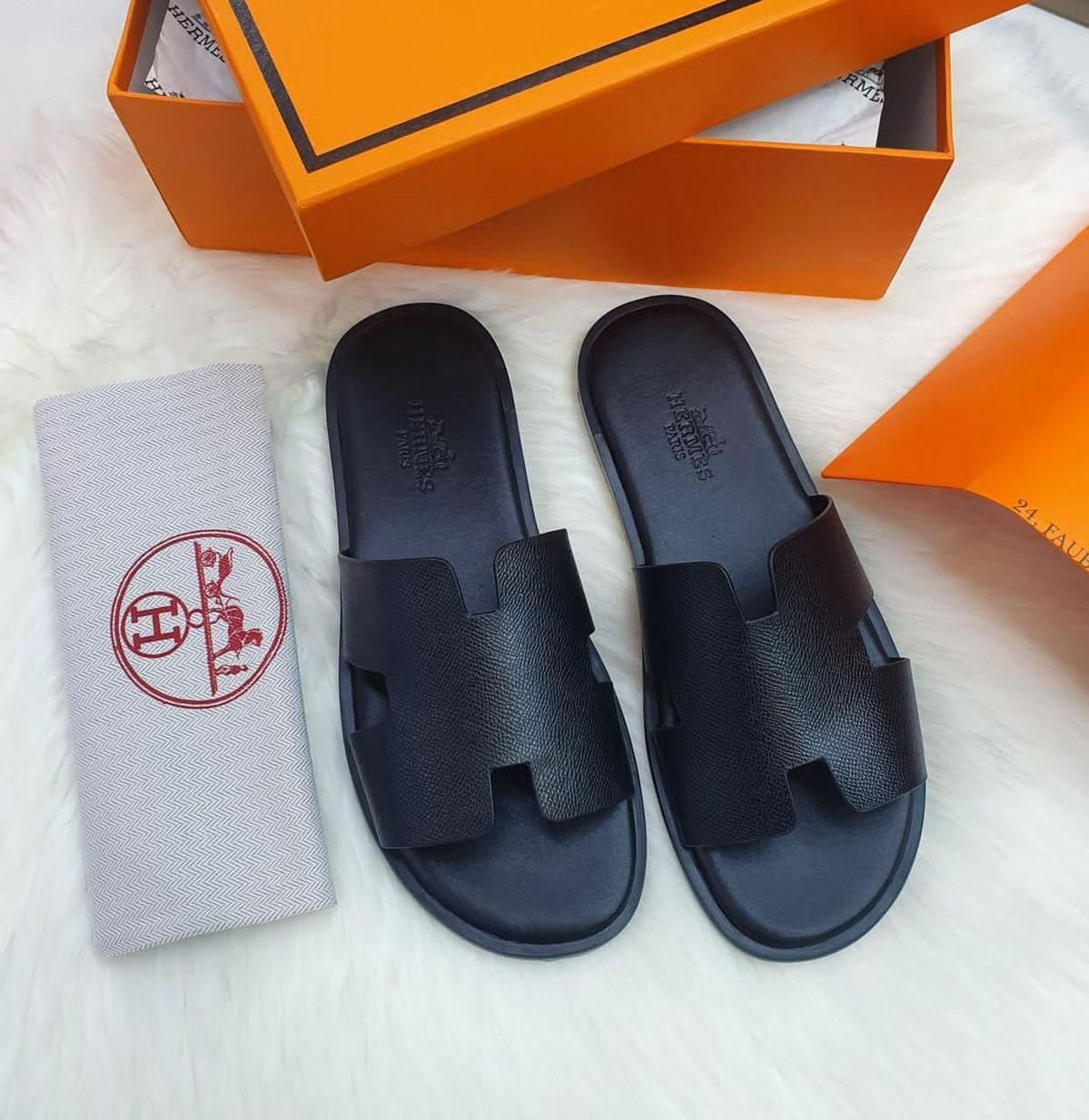 Hermes Rubber Sole Men's Sandals Size 40 - 45 Black